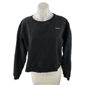 Realisation Womens Black Logo Long Sleeve Fleece Sweater Sweatshirt Top Sz S